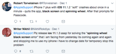 iOS 11 Black Screen Spinning Wheel Error