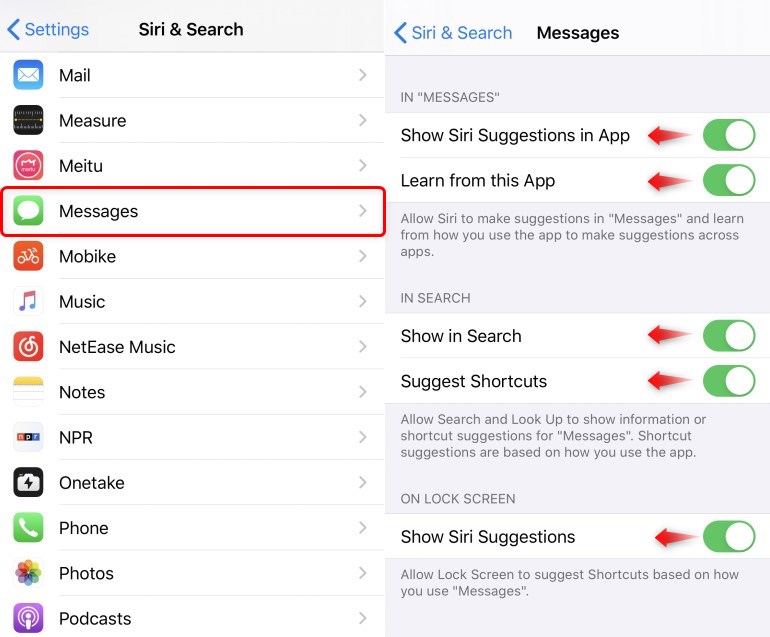 Toggle On and Off Siri & Search in Settings
