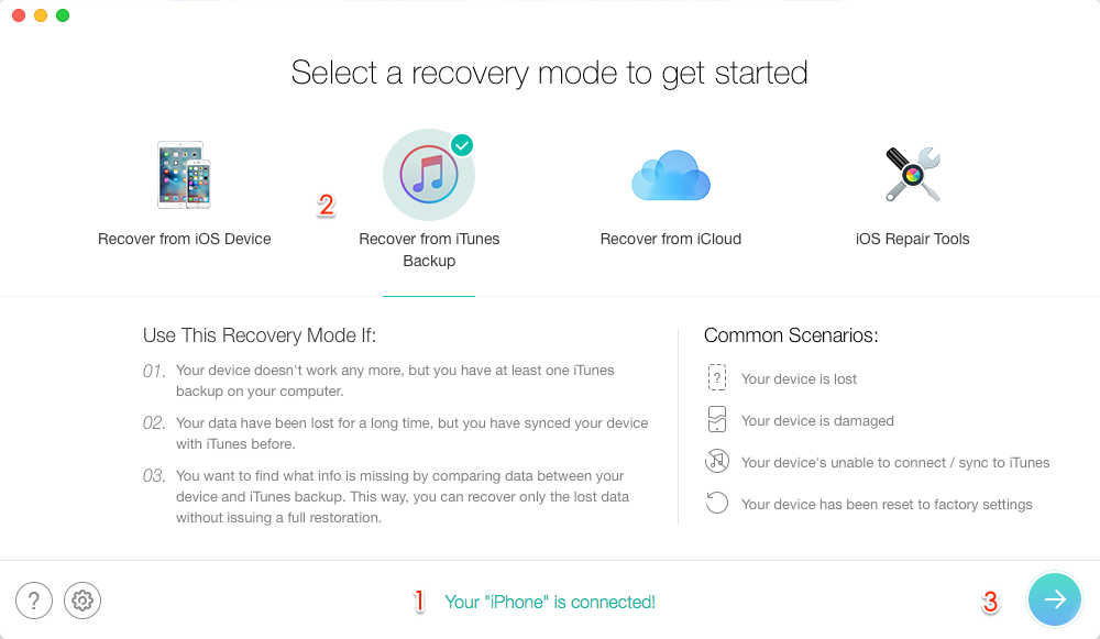 How to Recover Lost Notes on iPhone after iOS 11 Update – Step 1