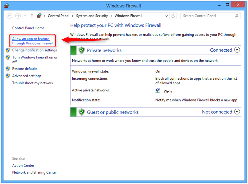 Fix iTunes Error 45075 by Checking Windows Firewall - Step 2