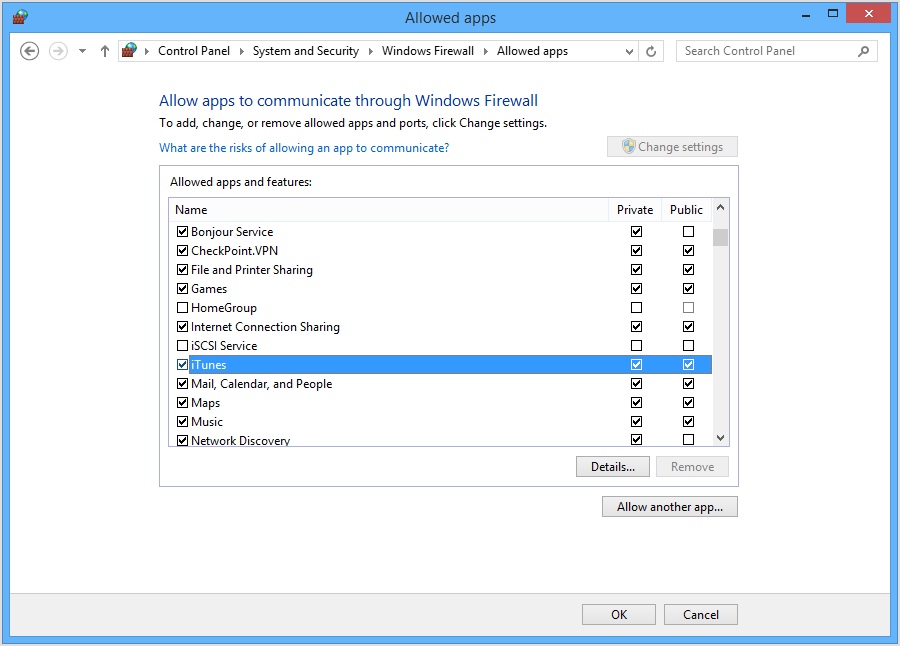 Fix iTunes Error 45075 by Checking Windows Firewall - Step 3