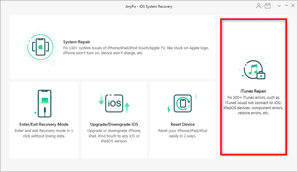 Choose iTunes Repair in AnyFix