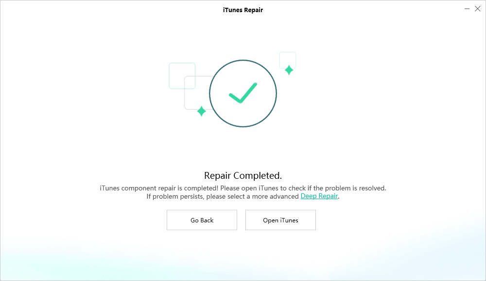 Repair iTunes Completed Interface