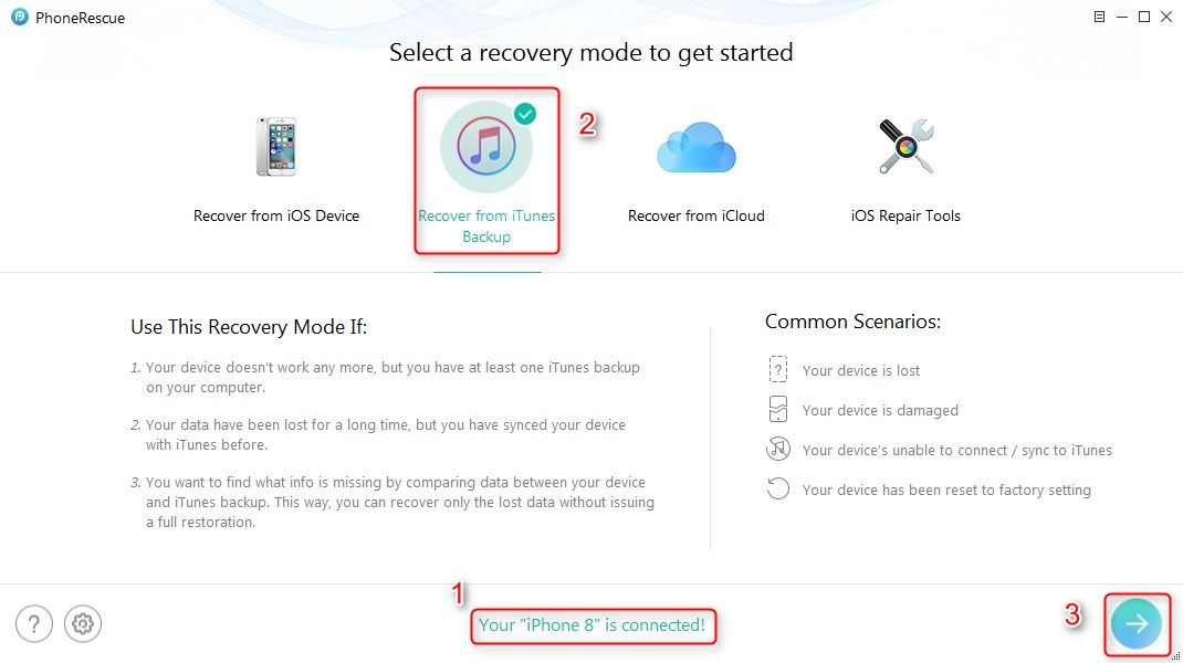 How to Restore iPhone iPad with PhoneRescue for iOS - Step 1