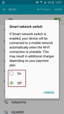 Turn off Smart Network Switch on Android