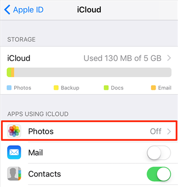 Launch iCloud Photos settings menu