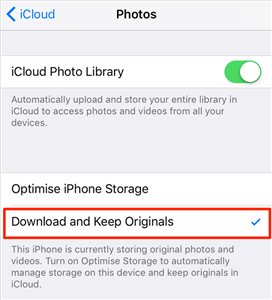 Disable the Optimise iPhone Storage Option