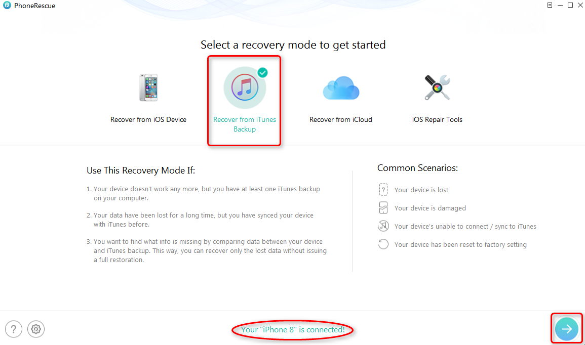 Fix Photos Disappeared from iPhone X/8 with iTunes Backup - Step 1