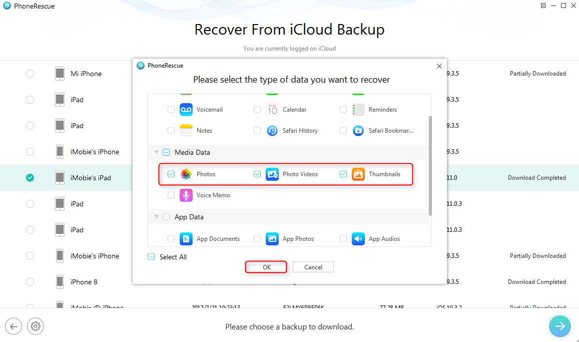 Fix Photos Disappeared from iPhone X/8 with iCloud Backup - Step 4