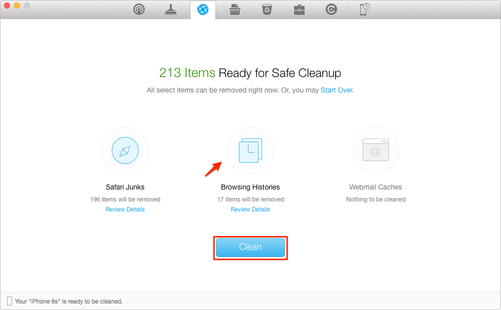 Clear Safari Junks and Histories with PhoneClean – Step 3