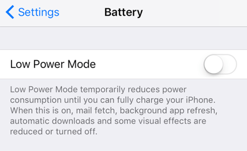 Fix iPhone Unable to Share Photos - Disable the Low Power Mode