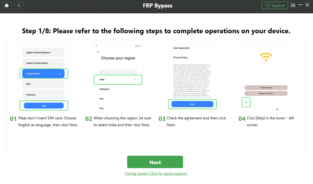 Follow the on Screen to setup Redmi Device