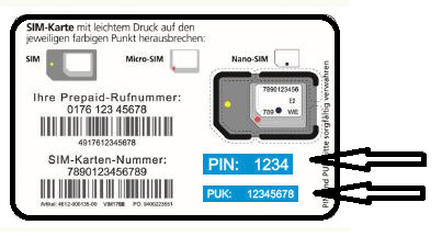 Find Pin and PUK Code from SIM Card Package