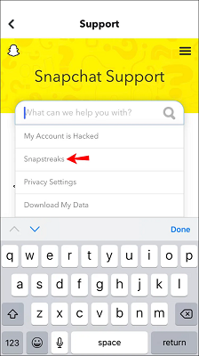 Get Streak from Snapchat Support in Settings