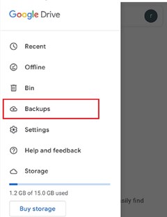 Tap on Backups Button