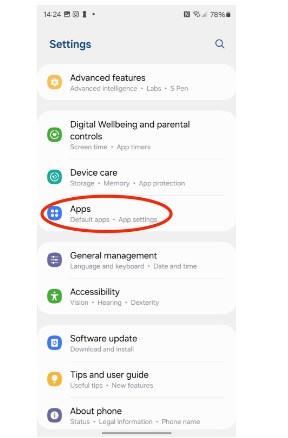 Go to "Settings" and select "Apps
