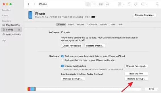 Hit Restore Backup