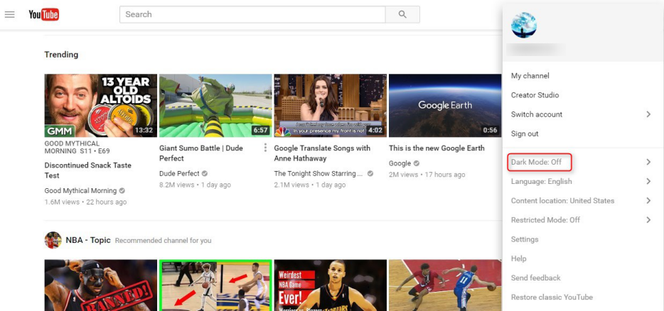 How to Activate Dark Mode on YouTube on Chrome - Step 3