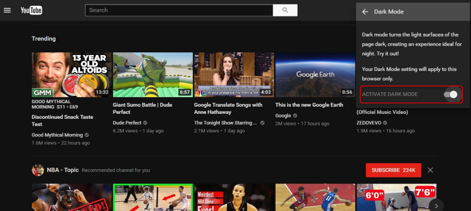 How to Activate Dark Mode on YouTube on Chrome - Step 4