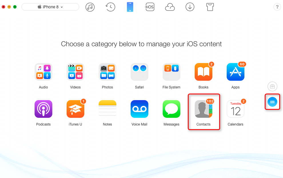 How to Backup Contacts on iPhone 8 (Plus)/X - Step 1