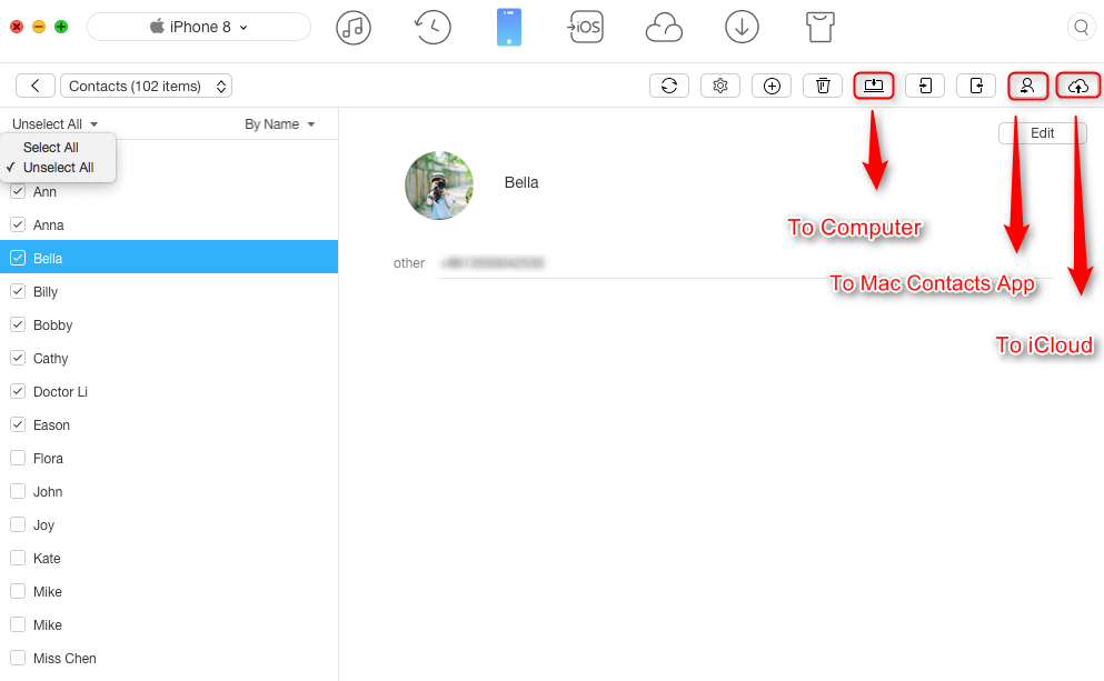 How to Backup Contacts on iPhone 8 (Plus)/X - Step 2