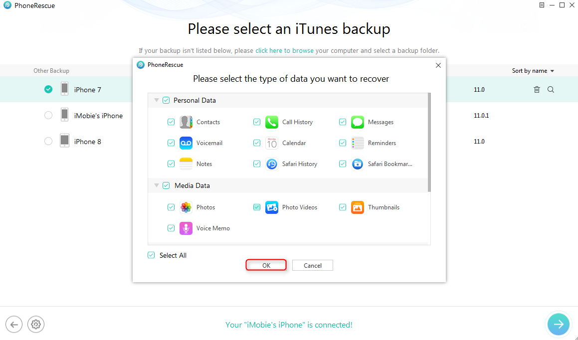 How to Selectively Restore iPhone/iPad with PhoneRescue -Step 2