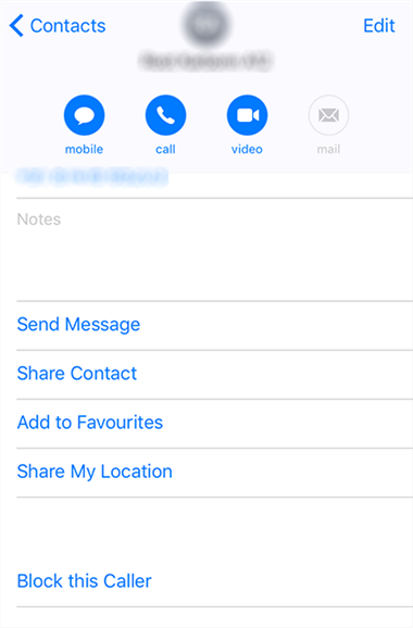 Block someone in contacts on iPhone