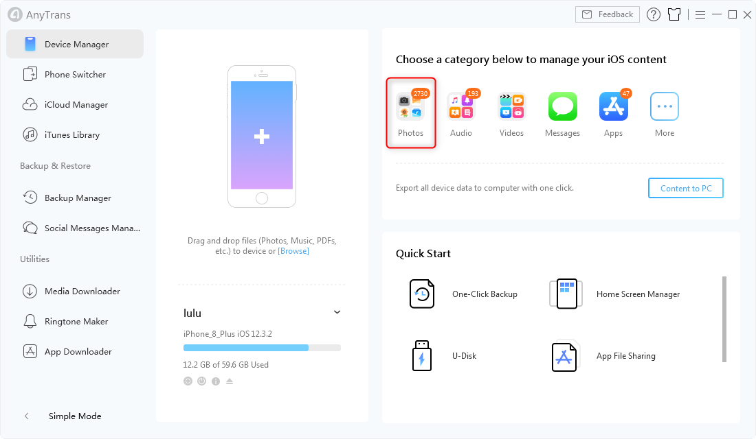 Click Photos Category in AnyTrans for iOS - Step 2
