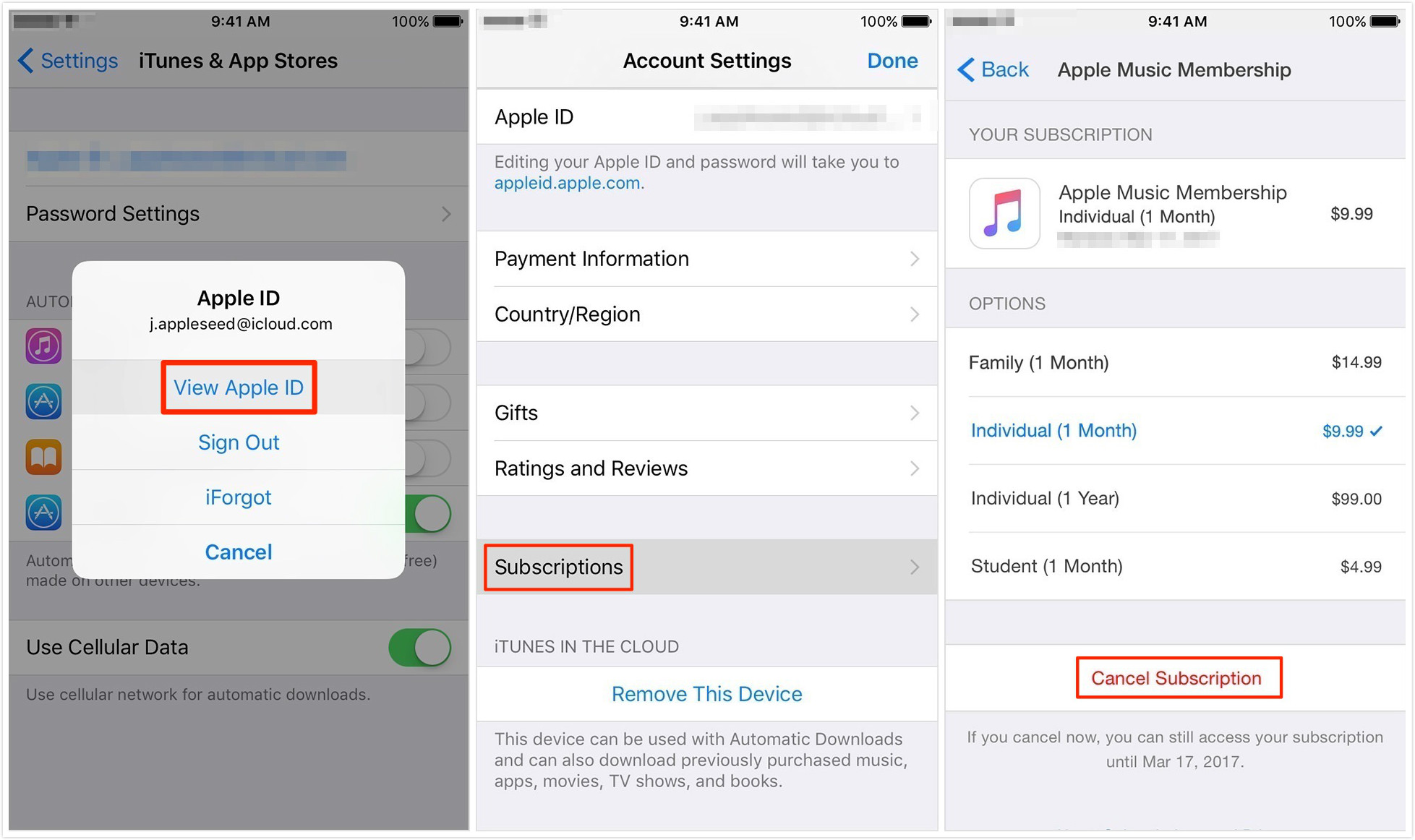 Cancel Apple Music Subscription via iOS Device – Screen Overview
