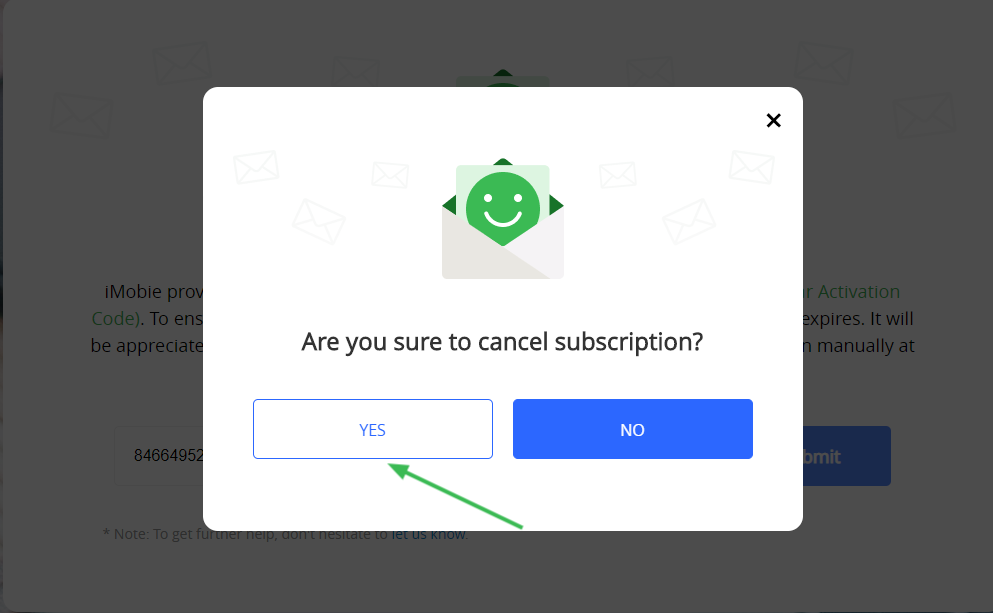 Click Yes Button to Confirm Cancellation