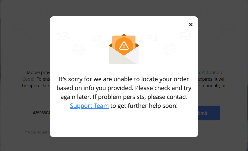 Unable to Locate Order