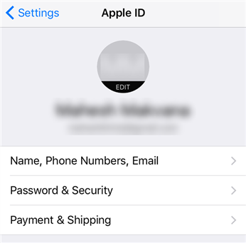 Access the Apple ID section on your iOS device