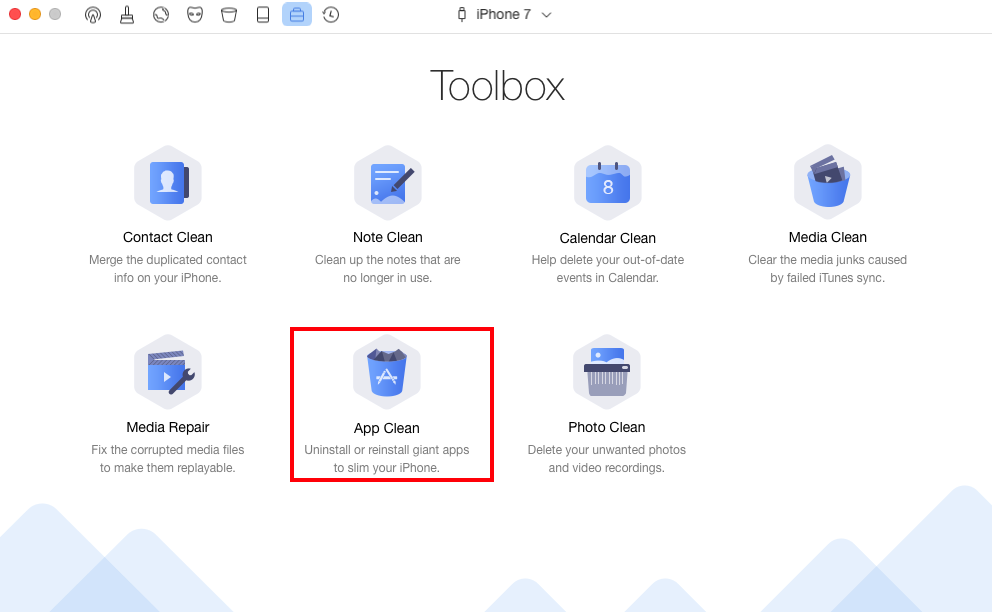 Click Toolbox and Choose App Clean