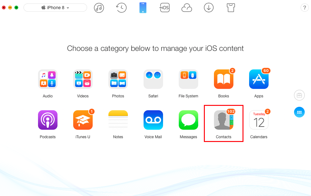 How to Delete Multiple/All Contacts on iPhone 8/X - Step 2