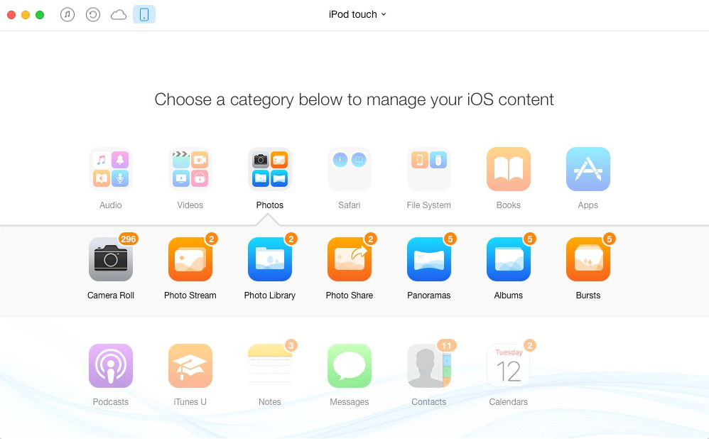 How to Delete Photos from iPod touch with AnyTrans – Step 2