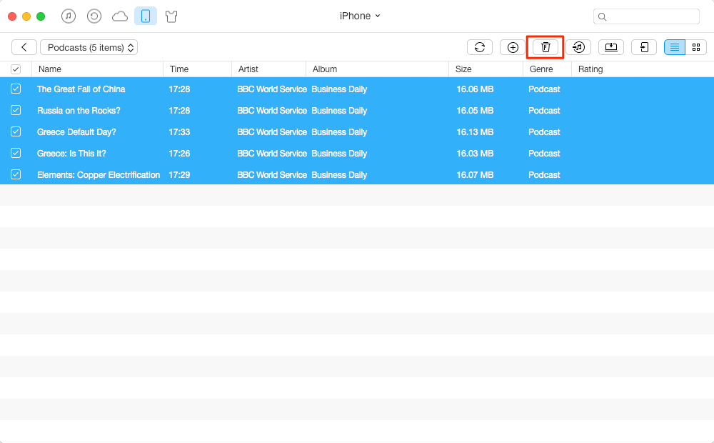 How to Remove Podcasts from iPhone with AnyTrans – Step 3
