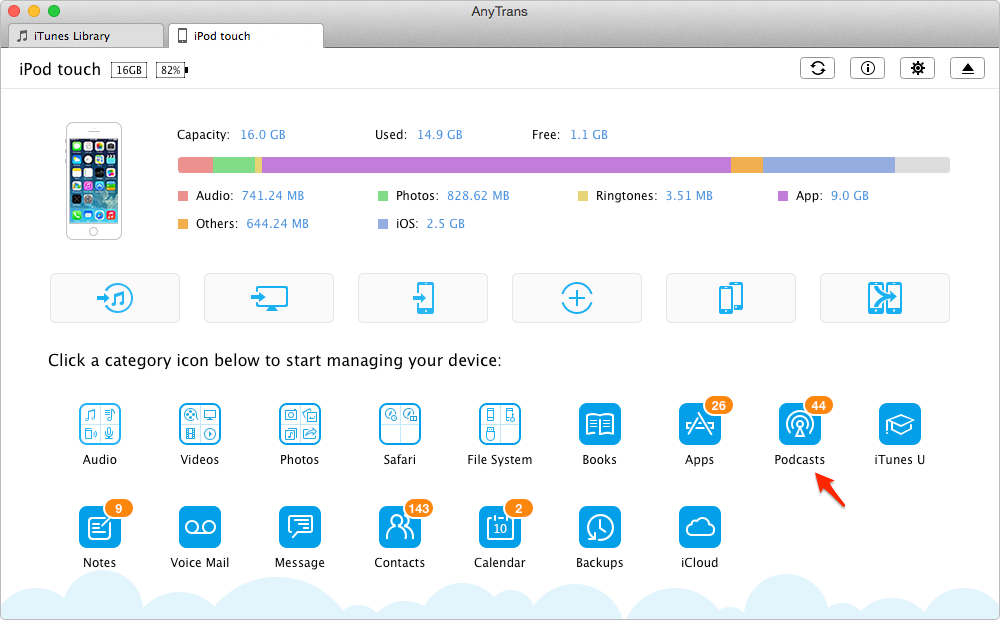 How to Delete Podcasts from iPod/iPod touch with AnyTrans – Step 1