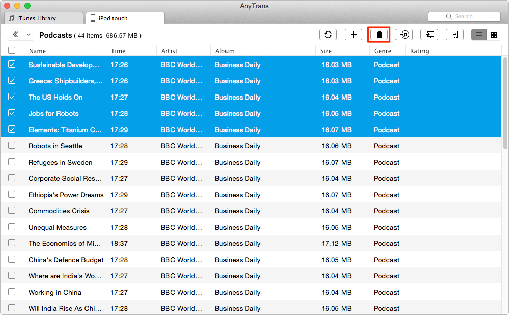 How to Delete Podcasts from iPod/iPod touch with AnyTrans – Step 2