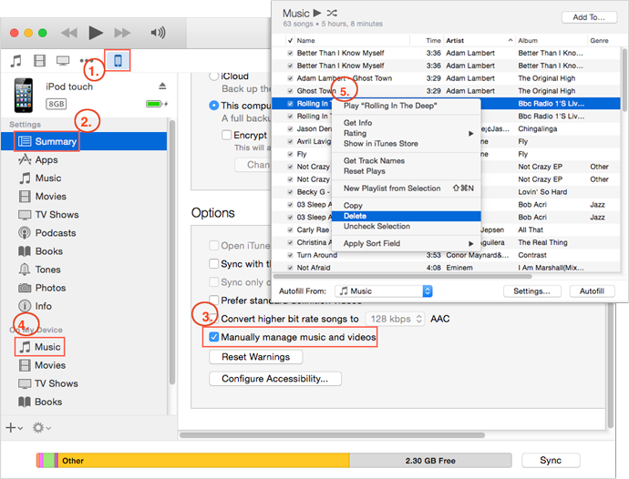 How to Delete Music from iPod/iPod touch with iTunes – Method 1