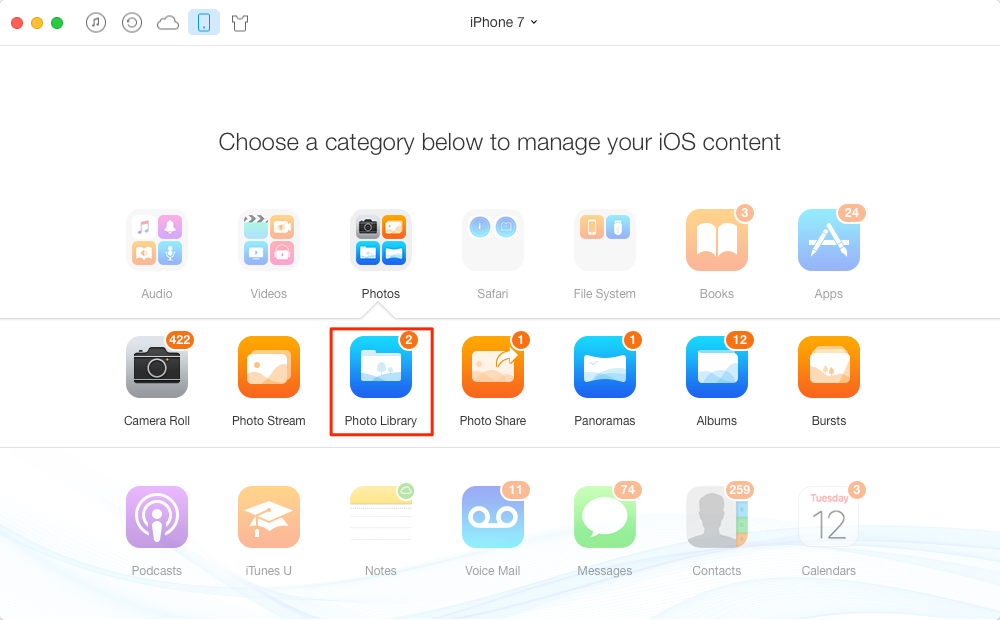 Delete Synced Photos from iPhone 7/7 Plus with AnyTrans – Step 2