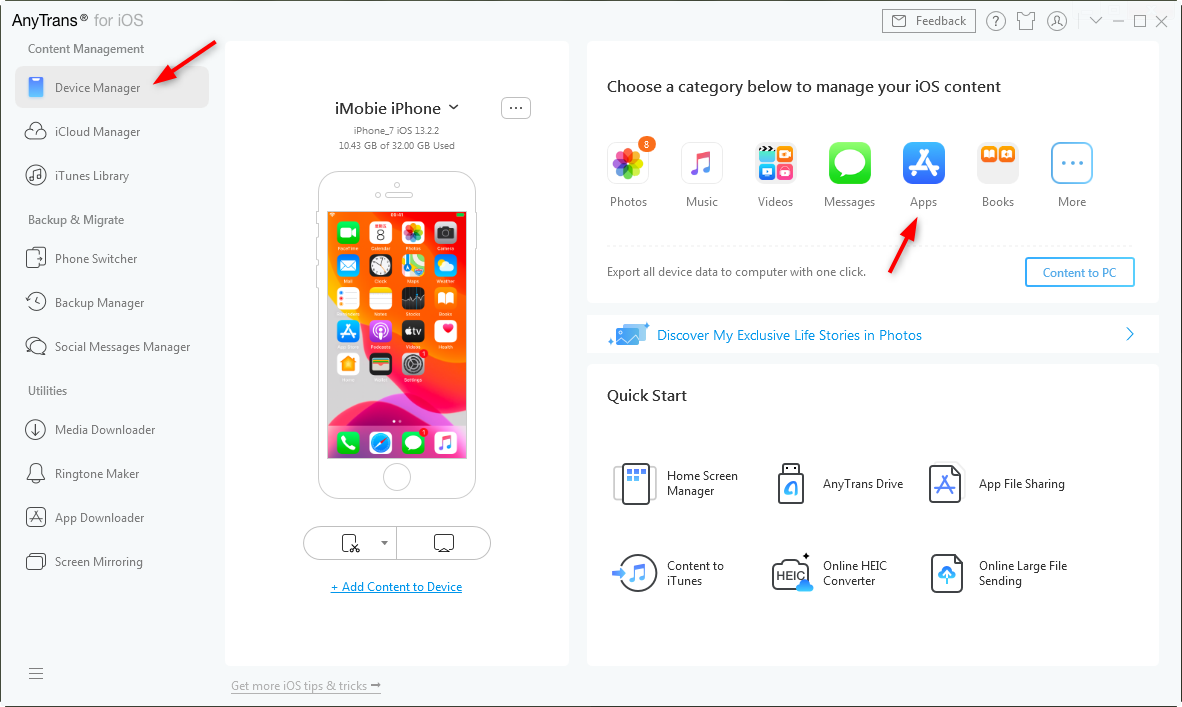 Downgrade WhatsApp on iPhone with AnyTrans - Step 1