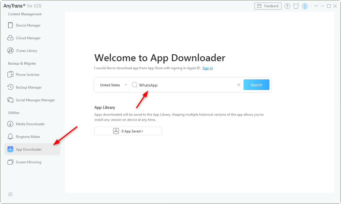 Downgrade WhatsApp on iPhone with AnyTrans - Step 3