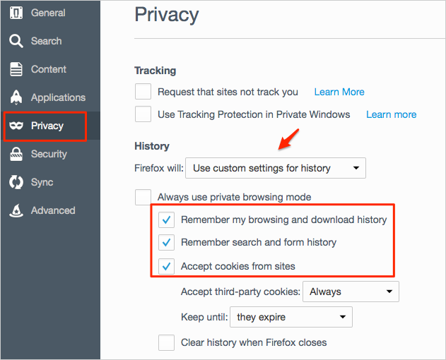 change firefox cookie settings