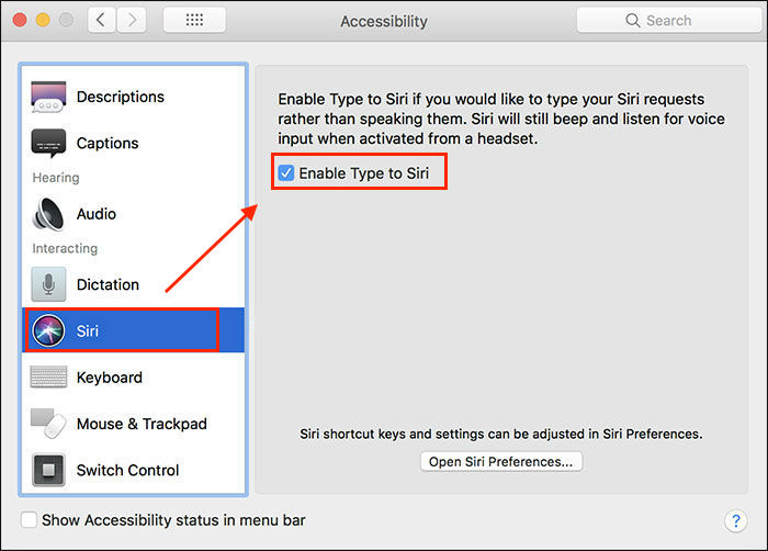 How to Enable “Type to Siri” on Mac in macOS High Sierra - Step 3