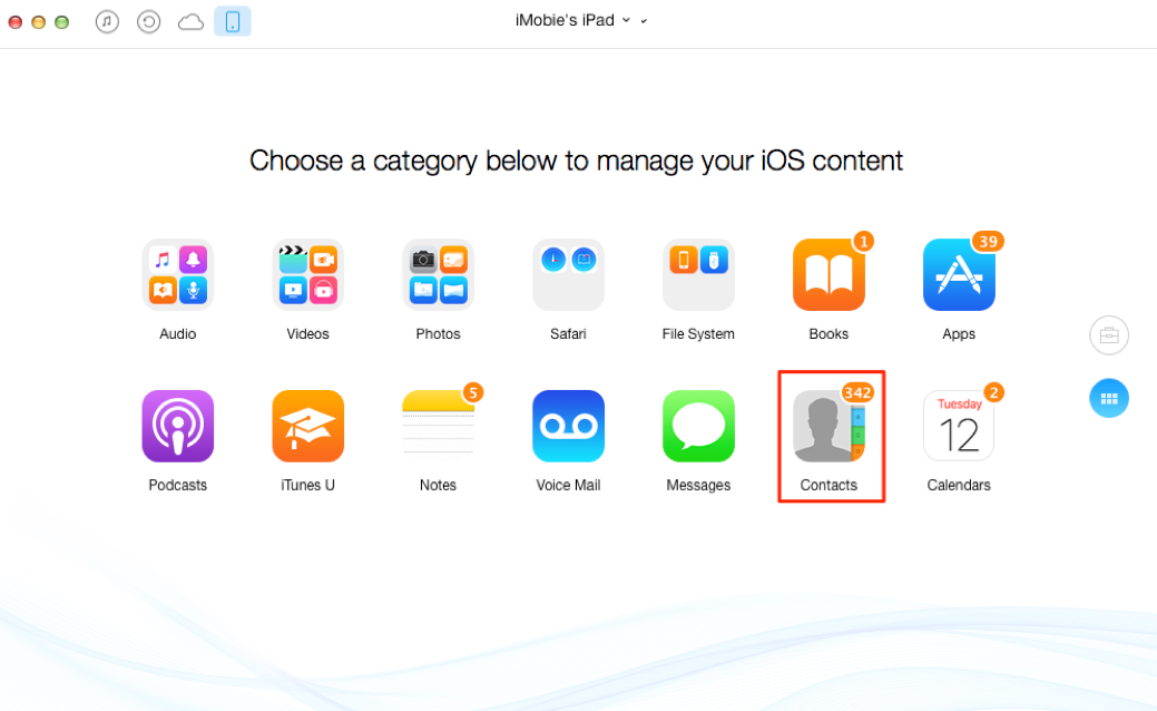 How to Export Contacts from iPad Air/Air 2 and iPad mini 2/mini 3 – Step 2