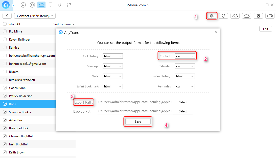 exporter for contacts