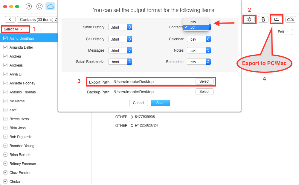 How to Export vCard from iCloud with AnyTrans - Step 3
