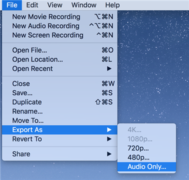 Export as audio in QuickTime Player