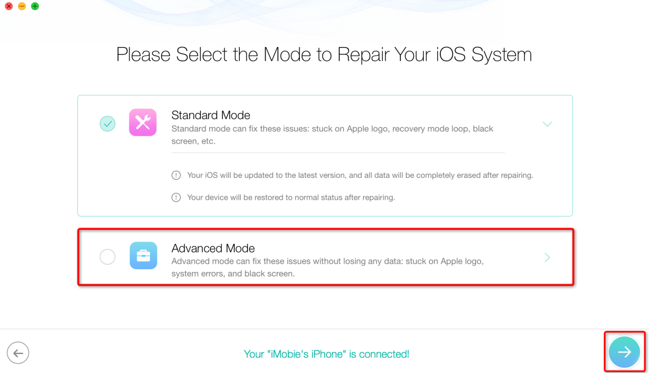 How to Fix iTunes Error 29 by Restoring iOS System via PhoneRescue - Step 3