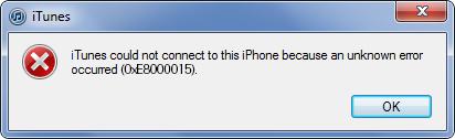iTunes Error 0xE8000015